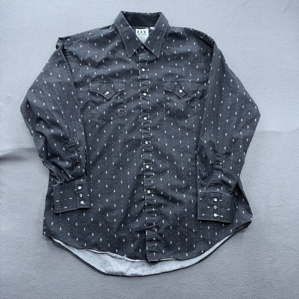 Ely Cattleman Shirt Mens 2XL Black Geometric Long Sleeve Western Snap Casual